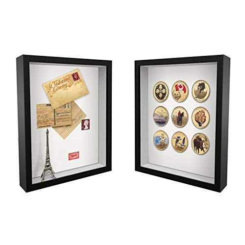 C&Z Shadow Box Frame for Memorabilia Awards Medals Photos, Display Case with Holder, Hook and Table Stand, Black