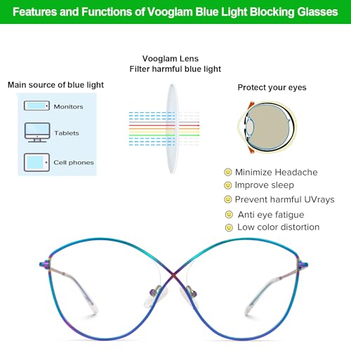 Image of VOOGLAM Stylish Cateye Blue Light Blocking Glasses for Women Anti Eyestrain Dry Eyes Eyewear Iliana