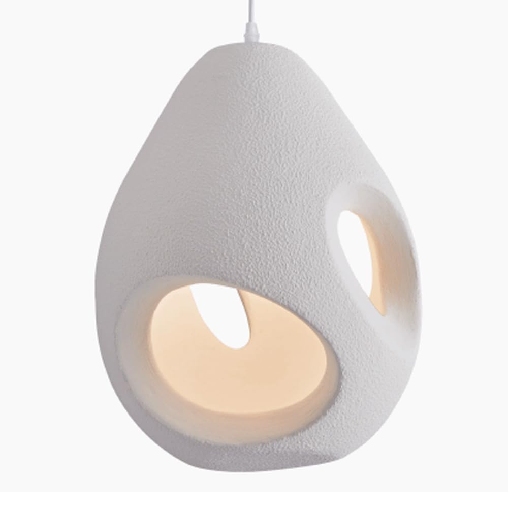 ESIYUVO Wabi-Sabi Hanging Lamp Handcrafted Textured White Irregular Cutout Teardrop High-Density Polystyrene Pendant Light E27 Decor Chandelier for Dining Room Bar Bedside Bedroom Kitchen Island