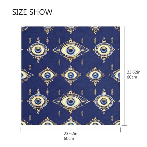 Evil Eye Symbols Silk Like Head Scarf for Women,Soft Fashion Neck Scarf Square Satin Head Scarf 23.6 Inches2