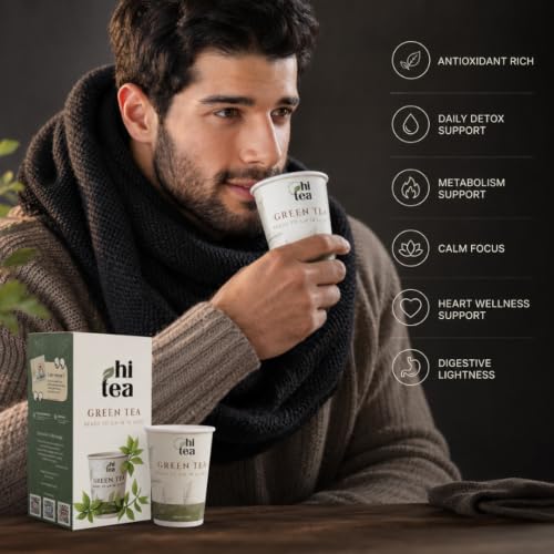 Image of HI TEA Green Tea | Just Add Hot Water | Instant Green Tea Cups | 8 Cups /Box | Daily Detox & Antioxidants