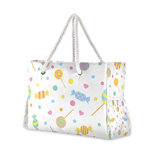 Candy Floral Waterproof Large Tote Bag Shoulder Bag for Gym Beach Travel Daily Bags Upgraded(wj)