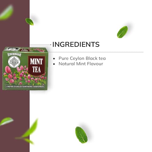 Image of Mlesna Mint Black Tea 100g | 50 Foil-Wrapped Tea Bags | Pure Ceylon Black Tea | Rich in Antioxidants | Imported from Sri Lanka