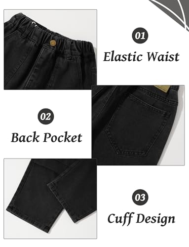 Happy Cherry Boys Baggy Denim Pants Pull On Elastic Waist Wide Leg Jeans Loose Vintage Cargo Jeans with Pockets4