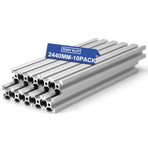 SeekLiny 10PCS V Slot 2020 Aluminum Extrusion European Standard 2440mm(96'') Length Anodized Extruded Aluminum for CNC DIY 3D Printer and Industrial Bracket Making Silver