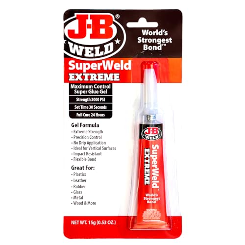 JB Weld Superweld Extreme Instant Adhesive Super Glue Gel Multi-Purpose Ultra-Fast Setting Suitable for All Metals and Other Materials Clear 15g