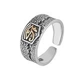 HLMIN Bright Silver Adjustable Eye of Horus Ring for Men, Open Vintage Horus Egypt Amulet Triangle Golden Engraved Wide Personalized Eye of Ra Egypt Protection Rings Jewelry Gifts for Men Women