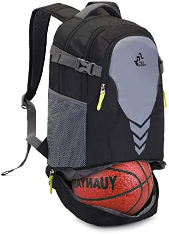 Bseash 35L Basketball Backpack with Bottom Ball Compartment, Sports Equipment Gym Bag for Youth Boys Girls Basketball Soccer