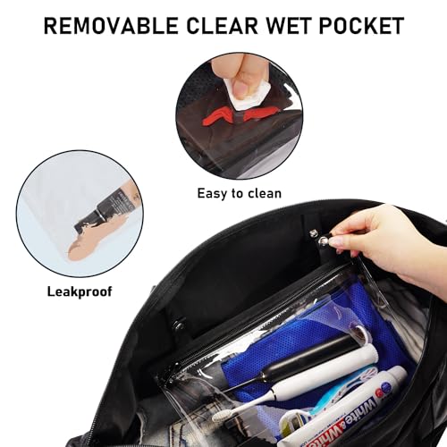 ECOHUB 30L Reisetasche Handgepäck Groß, für Easyjet Handgepäck 45x36x20, Faltbare Handgepäck Tasche für Flugzeug, Sporttasche mit Abnehmbar Nass-Tasche, Weekender Damen Herren(Schwarz)