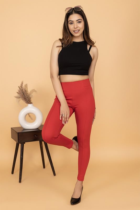 Image of Mlada Slim Fit Jeggings with Elastic Waist Band for Women Office Work Formal Wear Trousers Stretch Cotton Knit High Waist Skinny Fit Jeggings Lycra Pants Travel Comfort Jeggings