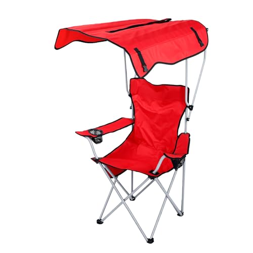 Silla de Playa con Dosel, Sombra Ajustable, Silla de Camping Portátil para Actividades Al Aire, Soporte 170 Kg, Rojo, 1 Unidad
