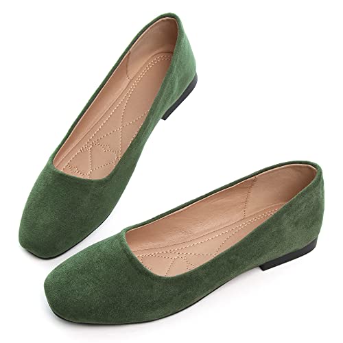 Image of ChaiRong Zhou Women Square Toe Ballets Flats Comfort Slip On Walking Shoes for Driving