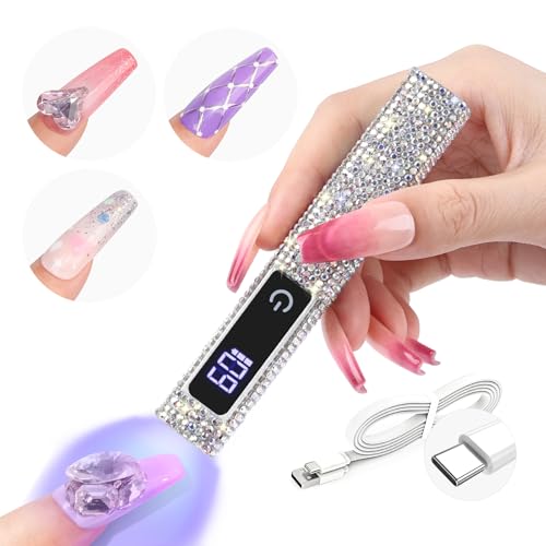 Saviland Lámpara U V para uñas de gel, mini lámpara U V para uñas 【Proteja la piel】【Recargable】Pequeño dispositivo de secado de uñas LED para esmalte de uñas, gel de construcción de uñas (diamante
