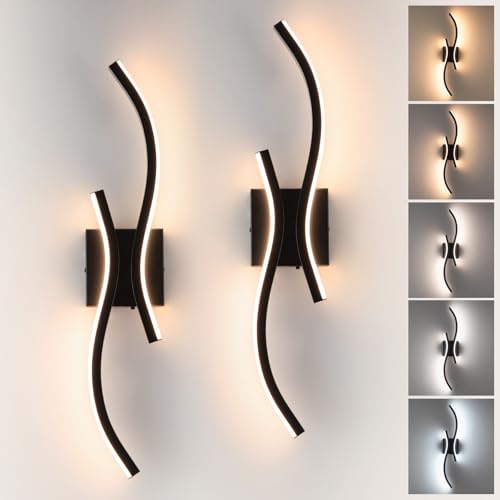 Image of CANEOE Black Modern Wall Sconce Set of 2, 24in Dimmable Led Wall Sconce Lighting, Hardwire Indoor Led Wall Lamps for Living Room Bedroom Bathroom Hallway (2 Packs) (Black, 24in)