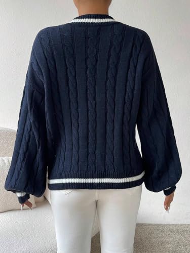 Image of ZAFUL Women's Cropped Sweater V-Neck Long Sleeve Pullover Jumper Knit Top | Crop Length, Ribbed Knit, Double V design, White sweater, Raglan sleeves, lantern sleeve, Fall & Winter, Loose fit, Oversized