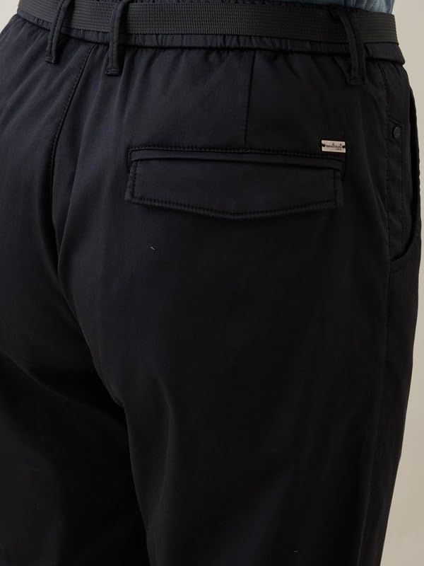 Image of Nostrum Men's Smart-Casual Tapered Trousers for Men, Charcoal, Cotton Corduroy, Mid Rise, Regular Slim Fit with Adjustable Belt, Side and Back Pockets, Casual Wea