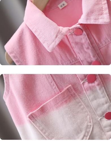 ASHER FASHION Girls Gradient Denim Vest Button Sleeveless Jean Tank Jacket with Pockets Sequins Bow Hearted Fall Outwear4