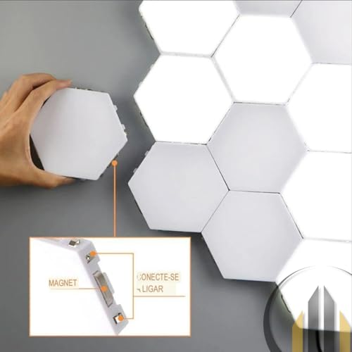 Kit com 5 Lâmpadas Quânticas LED Hexagonais Touch Modular – Iluminação Personalizável e Inovadora pa