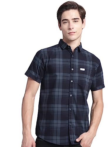 Image of Majestic Man Men Cotton Checkered Half Sleeve Slim Fit Casual Shirt