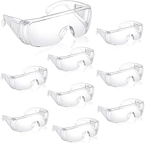 ASNOMY 9Pcs Clear Safety Glasses, Protective Glasses Anti Fog Lab Goggles Over Glasses for Women Men, Protective Eyewear Safety Goggles for Glasses Wearers for Work, Lab, Construction Cover