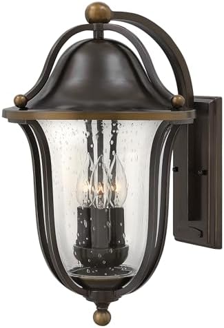 Hinkley Bolla Wall Mount Lantern, Olde Bronze, 120V, Add Security to Porches, Patios and Exterior Spaces with Ultra-Durable Outdoor Lights, Solid Brass Wall Light, 3-40w Cand. Bulbs Required, 2645OB