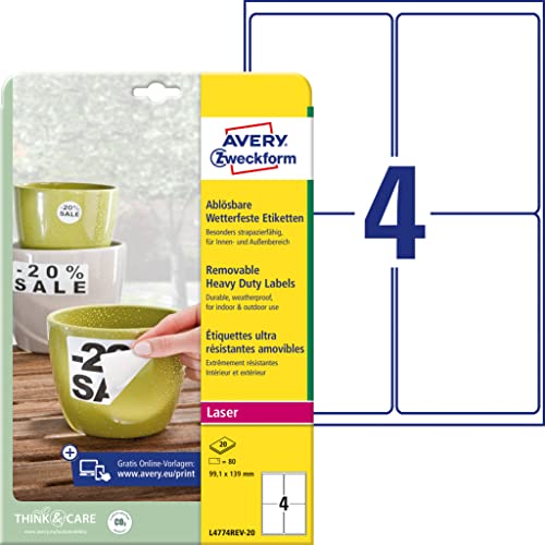 Étiquettes Avery Zweckform L4774REV-20 pour éviter les traces de colle
