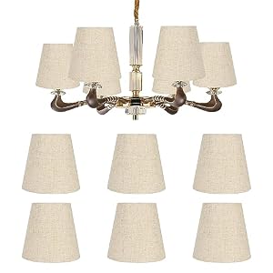 Set of 6 Fabric Lampshades, 5.5 Inch E14 Beige Linen Tapered Light Shade Clip Lamp Shades Wall Lamp Shade Candle Chandelier Lampshades Pendant Lampshade