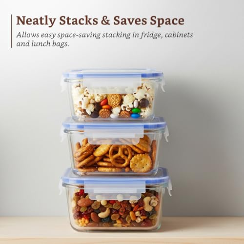 Image of Amazon Brand - Solimo Square Glass Food Storage Container, 900 ml - Set of 3, Airtight & Leakproof, Microwave & Freezer Safe, Transparent