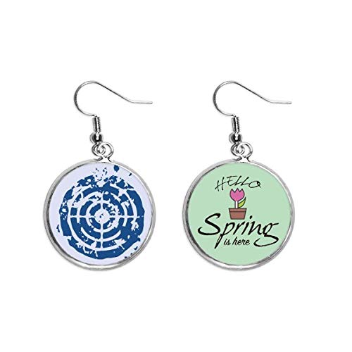 Pendientes de primavera colgantes redondos azul y blanco joyas de diseño creativo ilustración