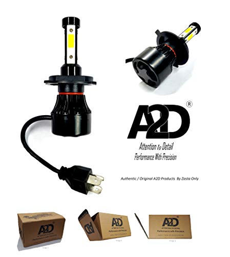 Image of A2D 3-Side Led Full Cobe H4 Hs1 Ultra Bright Bike Headlight Bulb Replacement Kit 6000K High-Low Beam-White for Hero Passion Pro Tr