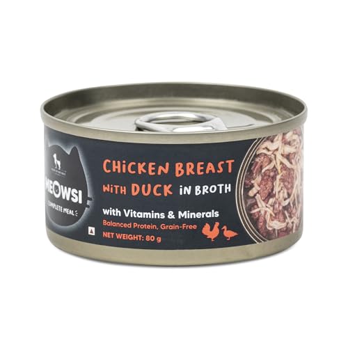 Meowsi by HUFT Chicken Breast with Duck in Broth Canned Cat Food - 80 gm | Pack of 3 | Healthy & Delicious Wet Food for Persian & All Breeds | Gravy Food for Adult Cats