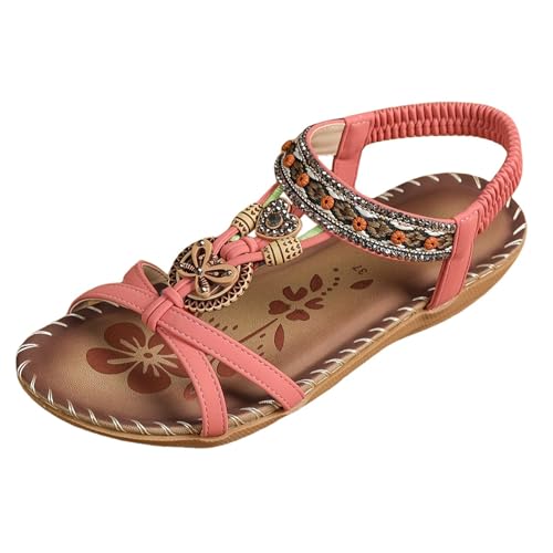 Claquettes Femme Confortable Plage - Sandales Femme Plates À Lanières Chaussures Sandales Grande Taille avec Strass Chaussures Décontractées Nu Pieds Fleur...
