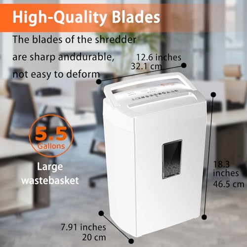 Image of Bonsaii Heavy-Duty Cross-Cut Shredder, Handles up to 12 Sheets at Once, Providing P-4 high Security, Credit Cards, Mail & taples, 5.5-Gallon bin with a Transparent Window, Use in Home Offices, White
