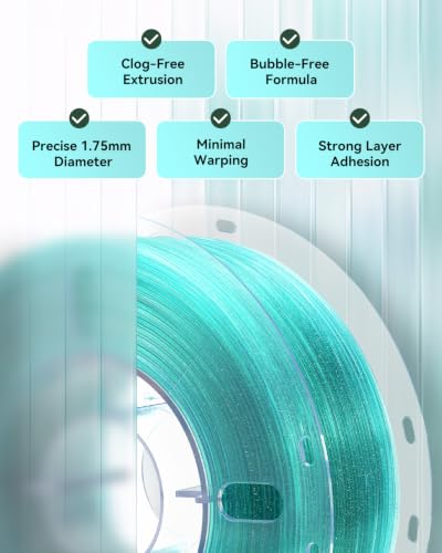 Image of VOXELAB PLA Crystal Rainbow Filament 1.75mm, Mint Slush Color, Alternating Light Green, Clear Green & 3272C Green Every 18-20M, Glitter Gradient 3D Printer Filament