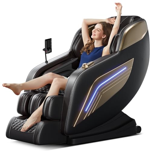 AVSAMOQ Cadeira de massagem de corpo inteiro, Zero Gravity SL-Track Shiatsu, massagem com airbag com ombro nas costas e calor das pernas, alongamento profundo para ioga, controle de voz AI (preto)
