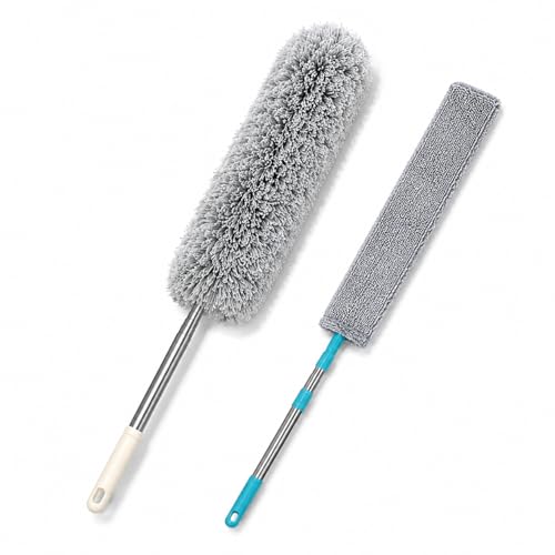 Image of Slim Gap Duster with Feather Duster Combo Flexible Flat Cleaner for Under Sofa Bed Refrigerator Furniture Fan Dust Cleaning