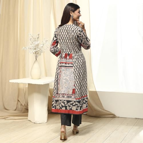 Image of BIBA Women Cotton A Line Printed Suit Set
