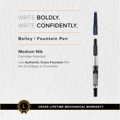 Image of Cross Bailey Matte Black Refillable Fountain Pen - Medium Point, Black Ink, Smooth Writing, Presented in a Premium Gift Box