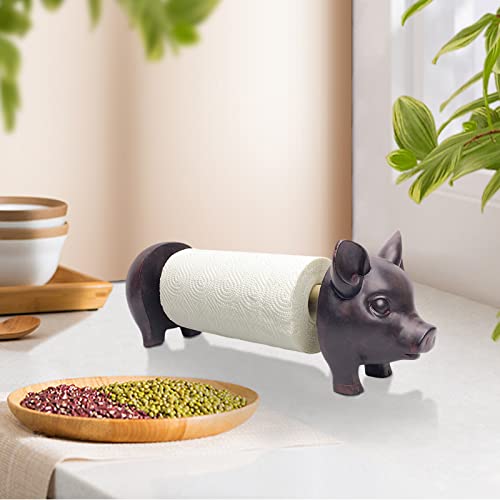 Farmhouse Pig Paper Towel Holder Black Rustic Country Decorative Vintage Animal Paper Towel Display Stand Animal Shaped Paper Towel Holder For Countertop Kitchen Toilet Farmhouse Decor Gift #TOP5