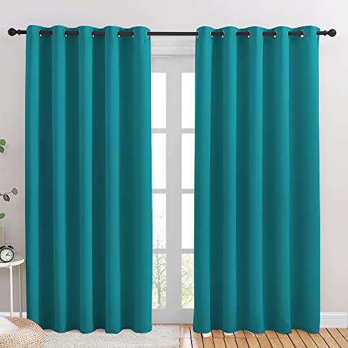 NICETOWN Blackout Draperies Curtains for Kids Room, Window Treatment Thermal Insulated Solid Grommet Blackout Drape Panels for Bedroom (Peacock Teal,