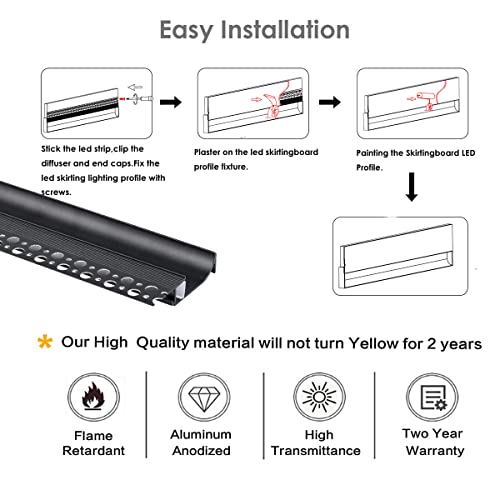 Led Aluminum Channel Skirting,3 X 2M Skirting Led Strip Light Aluminum Channel Profile Skirtingboard Baseboard Skirting Light For Living Room Bedroom Kitchen Home Theater (3Pack 2M/6.6Ft) #TOP2