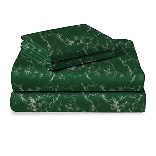 Pizuna 100% Cotton Marble Print King Duvet Cover Set 400TC Green