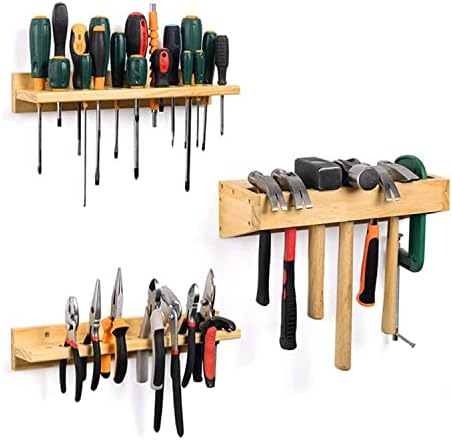 Wall Tool Organizer Tool Rack ,Screwdriver Rack Wall Mount Screwdriver Organizer Wooden Plier Holder Rack Hammer Rack,3 Pack Tool Trays Workshop Tool Storage Organiser for Garage