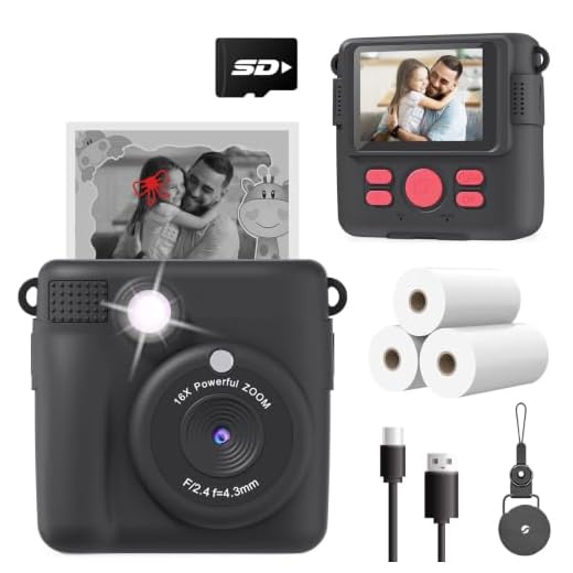 ESOXOFFORE Kids Camera Instant Print, Christmas Birthday Gifts for Kids Age 3-12, Selfie Digital Camera with 1080P Videos,Toddler Portable Travel Cameras Toy for 4 5 6 7 8 9 Year Old Boys Black