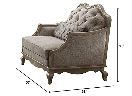 Acme Chelmsford Chair W/1 Pillow - 56052 - Beige Fabric & Antique Taupe #TOP1