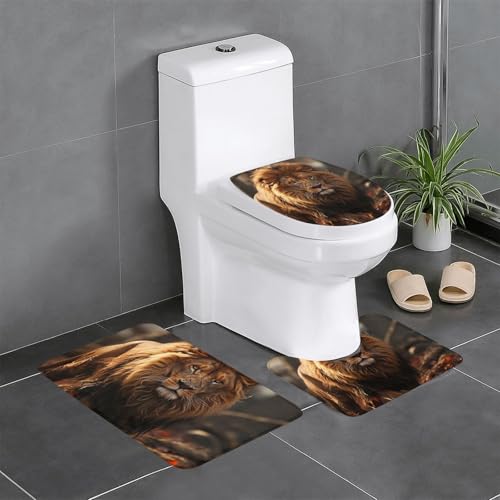 Tapis de bain absorbants Lion Image ensemble 3 pièces avec contour WC U
