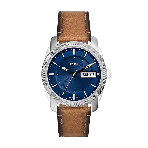 Fossil Machine uhr für Herren, Quarzwerk mit Edelstahl- oder Lederarmband, Blau, 42MM