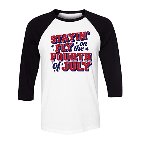 Stayin’ Fly on The Fourth of July Three-Quarter Raglan Sleeve Baseball Shirt Unisex Medium White/Black