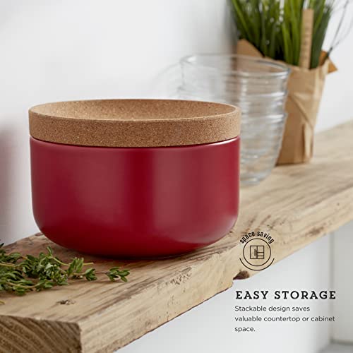 Image of Kamenstein Ceramic and Cork Salt Pig with Easy Lift Lid for Easy Access, Red