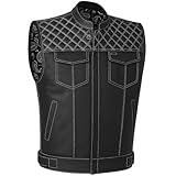 Jackets 4 Bikes SOA Men's Motorcycle Vest, Geniune Buffalo Leather, Back Armor, Inside Pockets, Motorbike Riding Club Vests Paisley White XL
